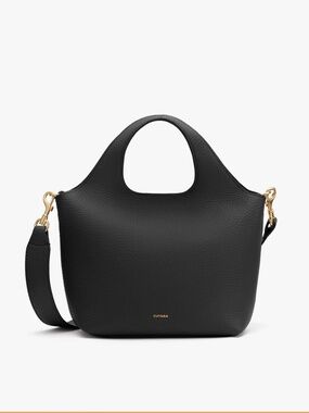 Cuyana black pebble leather mini system cross body tote.